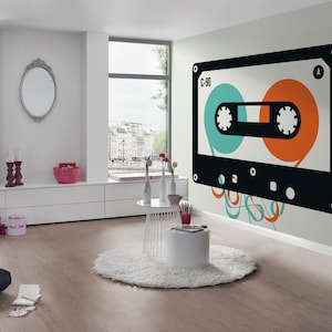 Mural Modern Orange Blue Black | Tapet Modern Mixtape Music | Bedroom, hallway, office and living room wallpaper | 4.00 m x 2.70 m