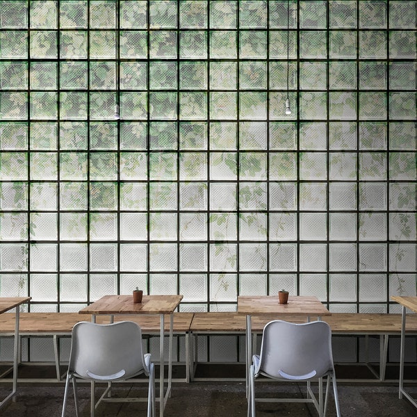 Nature mural green white | Wallpaper window view | Palment wallpaper | Bedroom, kitchen, hallway, office and living room wallpaper | 4.00mx2.70m