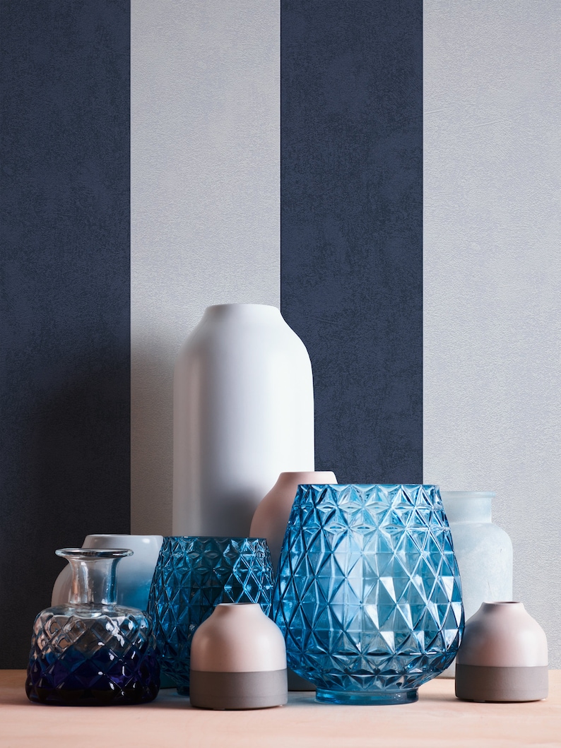 Striped Wallpaper in White Blue wallpaper with stripes dark blue Non-woven wallpaper living room bedroom children's room kitchen 10.05m x 0.53m image 4