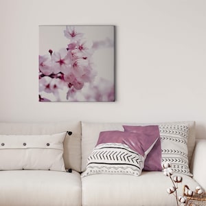 Canvas Painting Flowers | Nature | Pink White | Canvas on stretcher frame | Mural | Flowers Pictures | Decorative picture | 50 cm x 50 cm