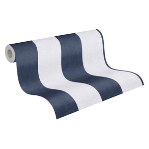 Striped Wallpaper in White Blue wallpaper with stripes dark blue Non-woven wallpaper living room bedroom children's room kitchen 10.05m x 0.53m image 7