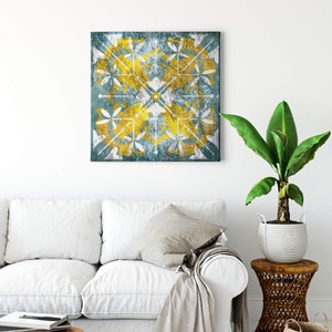 Canvas Vintage | | patterns Yellow Blue | Canvas on stretcher frame | Mural | Decorative picture | 50 cm x 50 cm