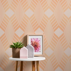 Graphic wallpaper in orange and beige | vintage wallpaper retro geometric | wallpaper kitchen bedroom living room bath | 8,50 m x 0,53 m