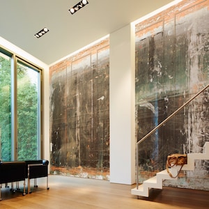 Mural Wood Look Grey Orange White | Wallpaper Wood Look Colors | Bedroom, hallway, office and living room wallpaper | 6.00 m x 0.50 m