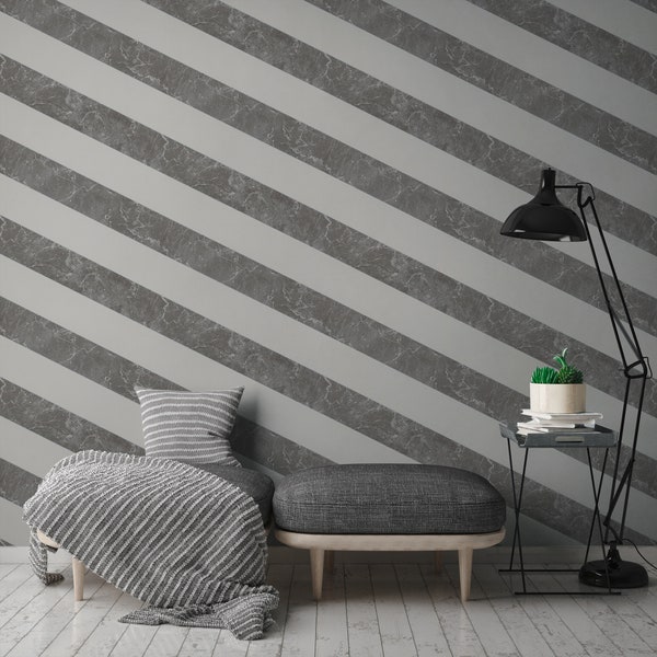 Designer wallpaper grey white silver | Striped wallpaper | Marble wallpaper | Bedroom, kitchen, hallway, office and living room wallpaper | 10.05mx0.53m