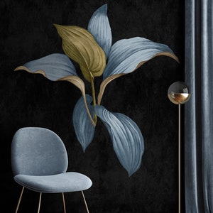 Wallpaper jungle black blue | modern photo wallpaper with palm leaves | Bedroom, kitchen, hallway, office and living room wallpaper | 2.00mx2.70m