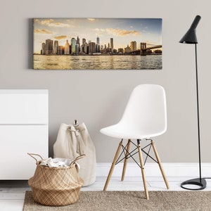 Leinwandbild New York Skyline  | City |  Blau Orange | Leinwand auf Keilrahmen | Wandbild Stadt | Dekobild | 40 cm x 100 cm