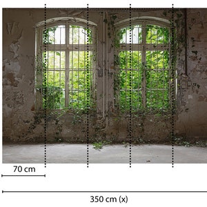 Photo wallpaper window green grey Old Window Bedroom wallpaper concrete optics Photo wallpaper Nature Windows with concrete optics image 3