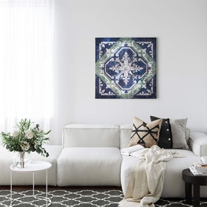 Canvas Vintage | | patterns Blue Green | Canvas on stretcher frame | Mural | Decorative picture | 50 cm x 50 cm