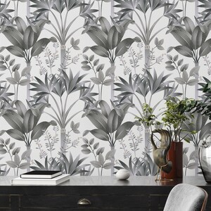 Floral wallpaper black white | floral wallpaper with flowers design wallpaper | non-woven wallpaper living room bedroom | 10.05 m x 0.53 m