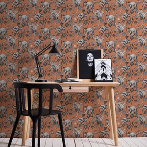 Natural wallpaper orange grey black Jungle wallpaper with monkeys Bedroom, kitchen, hallway, office and living room wallpaper 10.05mx0.53m image 1