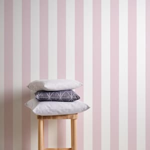 Carta da parati a strisce di blocco per | della stanza del bambino Carta da parati non tessuta per bambini in rosa chiaro ideale per le stanze delle ragazze | Carta da parati per bambini rosa a strisce bianche