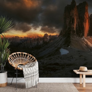 Photo wallpaper Alpen Braun | Mountains Orange | Dolomites Italy | Landscape Nature | Italy | Bedroom and living room wallpaper | 3.84 x 2.60 m