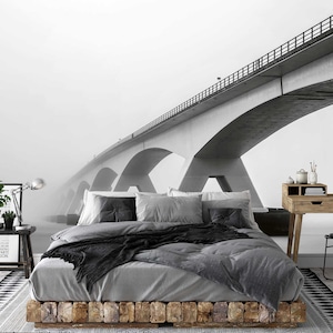 Papel de parede fotográfico | Arquitetura de Ponte | Ponte Preto Branco Cinza | Design papel de parede sala quarto | 3,84m x 2,6m