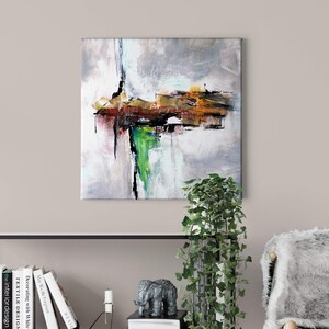 Canvas Art | Paintings | Grey Green | Canvas on stretcher frame | Mural | Decorative picture | 50 cm x 50 cm