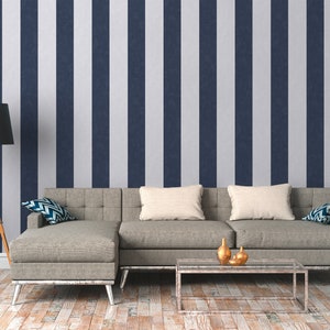 Striped Wallpaper in White Blue wallpaper with stripes dark blue Non-woven wallpaper living room bedroom children's room kitchen 10.05m x 0.53m image 1