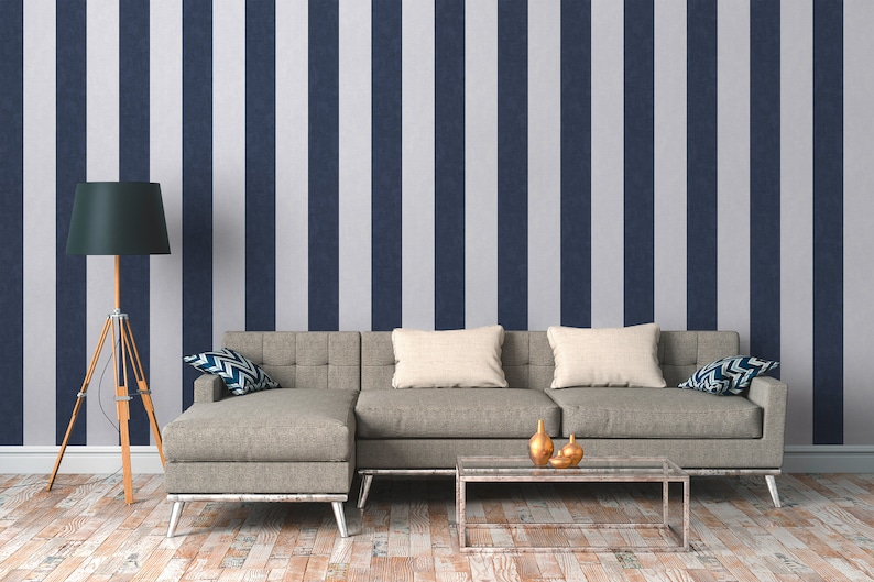 Striped Wallpaper in White Blue wallpaper with stripes dark blue Non-woven wallpaper living room bedroom children's room kitchen 10.05m x 0.53m image 1