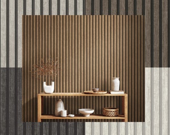 Non-woven wallpaper wood optics acoustic panels beige | wallpaper wood panels brown wood wall lamellae modern panels grey black wallpaper