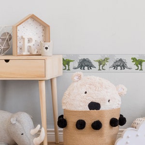 Dino wallpaper as a border | Children's room wallpaper border with dinosaurs in green and gray | Children's wallpaper cake ideal for boys' rooms