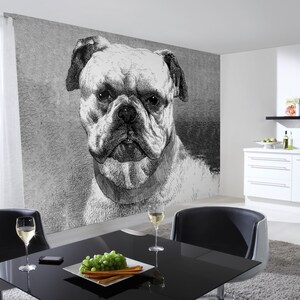 Photo Wallpaper Caricature White Gray Black | Wallpaper Caricature Bulldog | Bedroom, hallway, office and living room wallpaper | 4.00 m x 0.70 m