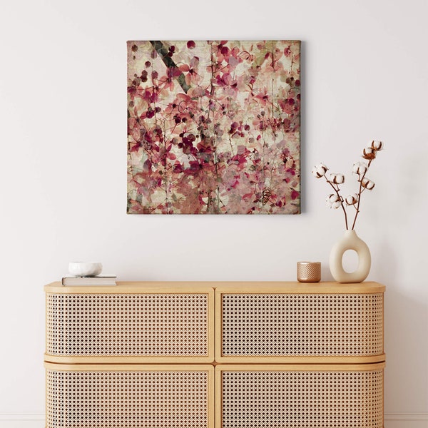 Leinwandbild Blumen | Natur Pflanzen | Rosa Beige | Leinwand auf Keilrahmen | Wandbild | Dekobild | 50 cm x 50 cm