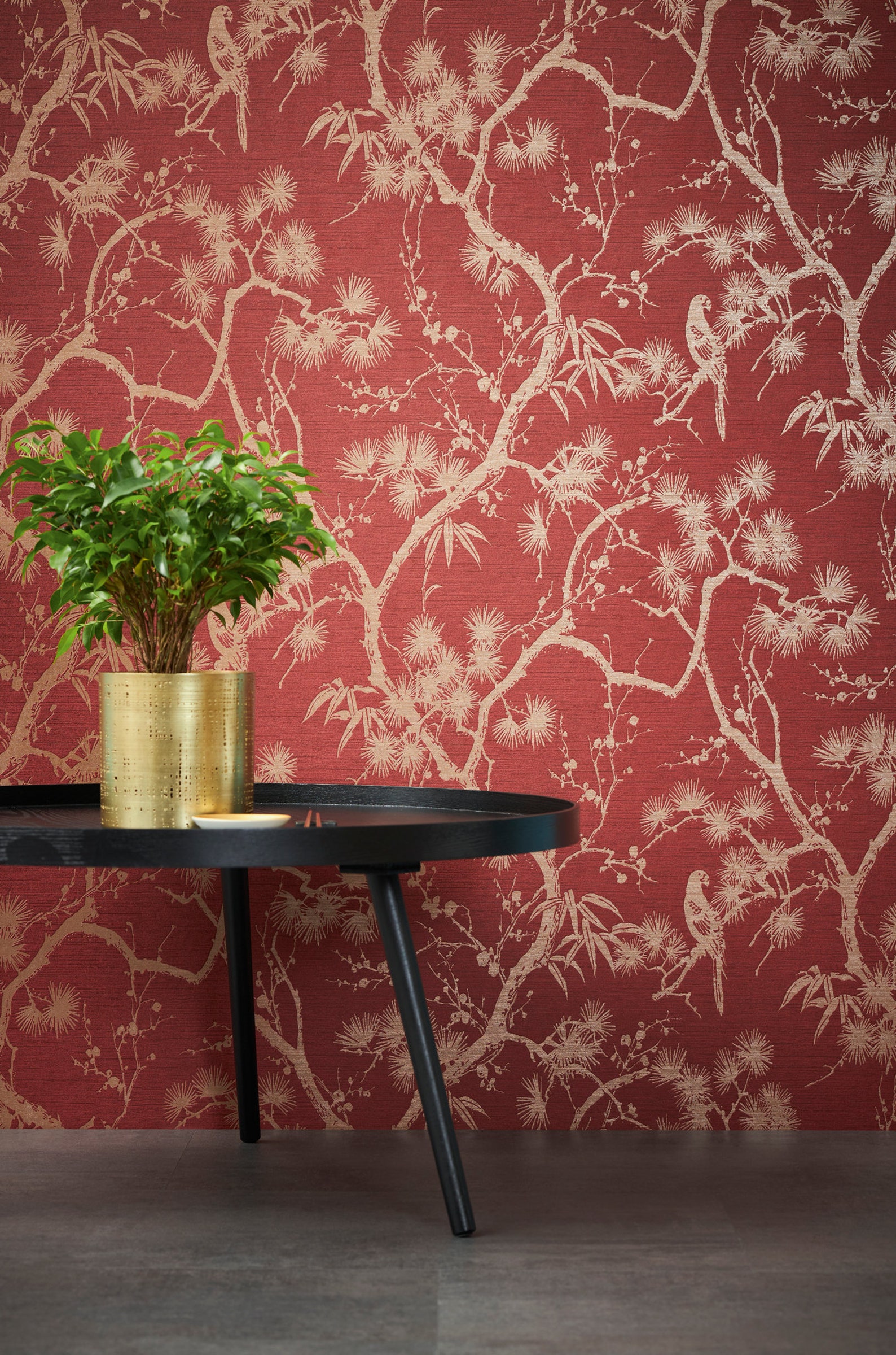 Asiatische Blumentapete Gold glänzend florale Tapete Rot | Etsy