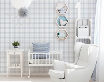 Check wallpaper for children's room | Baby wallpaper neutral ideal for boys and girls | Classic non-woven wallpaper with check pattern in grey and light blue