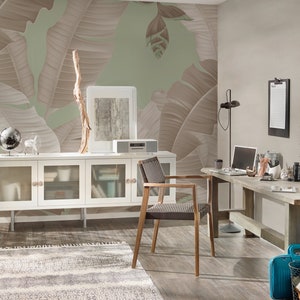 Jungle Mural Brown Grey Green | Wallpaper Jungle Palm Trees Nature | Bedroom, hallway, office and living room wallpaper | 4.00 m x 2.70 m