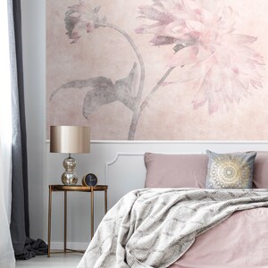 Floral wallpaper pink grey | Wallpaper floral pattern | Mural Nature | Bedroom, kitchen, hallway, office and living room wallpaper | 4.00mx2.70m