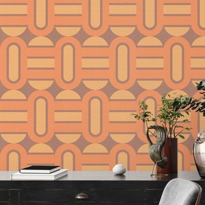 Grafiktapete Braun, Gelb, Orange | Vintage-Tapete Retro Muster Geometrisch Vlies | Küche Schlafzimmer Wohnzimmer Bad | 8,50 m x 0,53 m