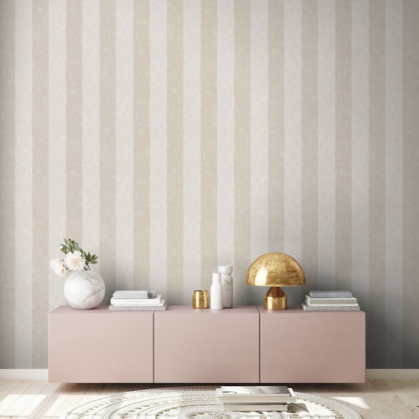 Cream Gray Striped Wallpaper | wallpaper with stripes beige | Non-woven wallpaper living room bedroom children's room kitchen hallway | 10.05m x 0.53m