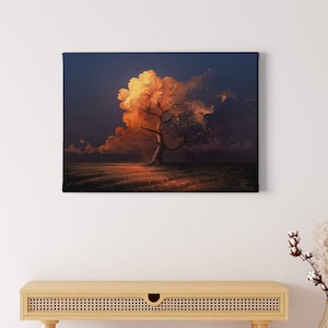 Canvas painting late autumn | Tree | orange | yellow | autumn-coloured | Late fall | Canvas on stretcher frame | Mural | Decorative picture | 70 cm x 50 cm