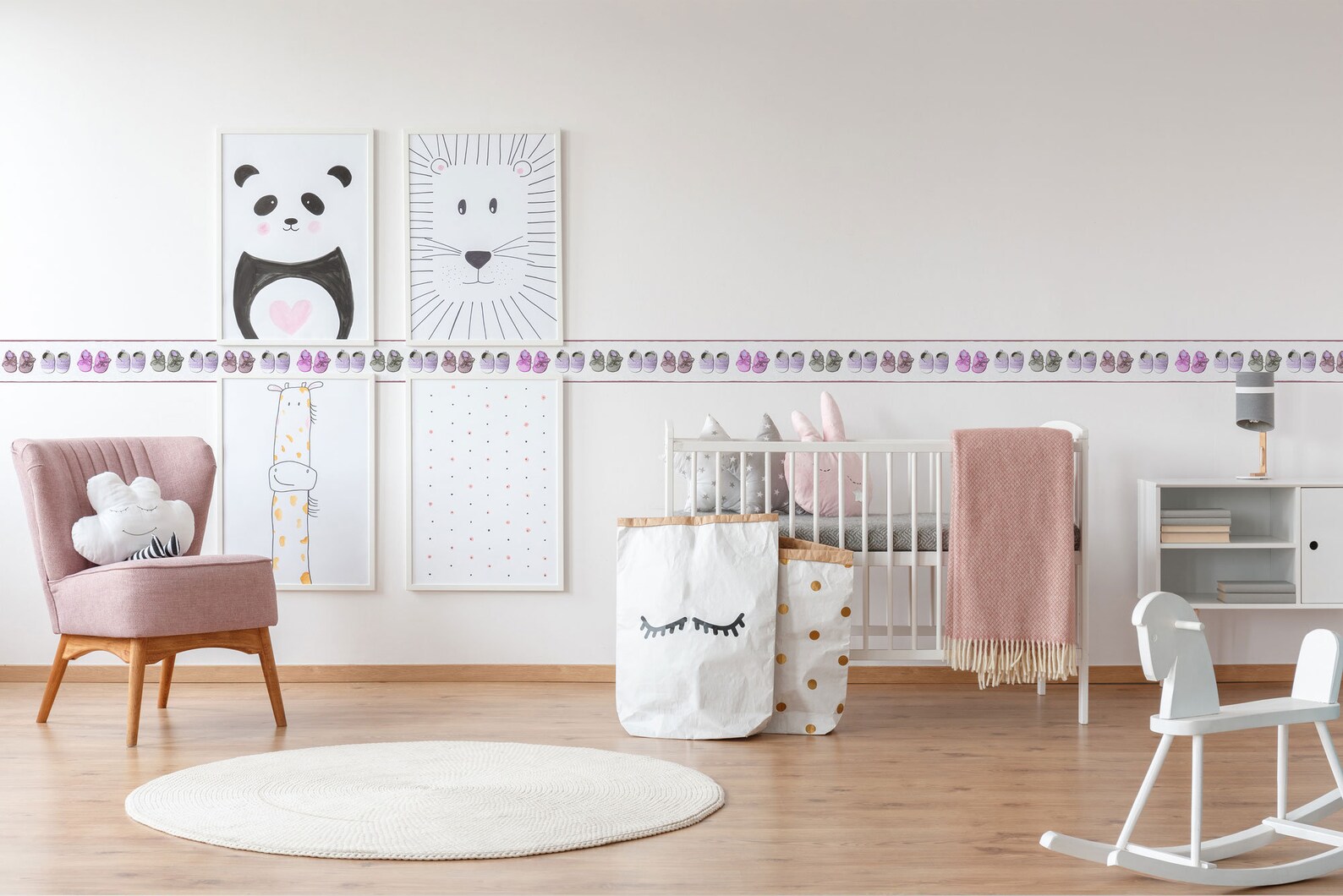 Baby Room Wallpaper Border in Grey and Pink Playful Wall - Etsy UK