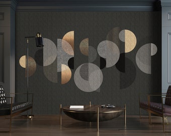 Mural black grey gold | abstract mural | modern abstract | Bedroom, kitchen, hallway, office and living room wallpaper | 4.00mx2.70m