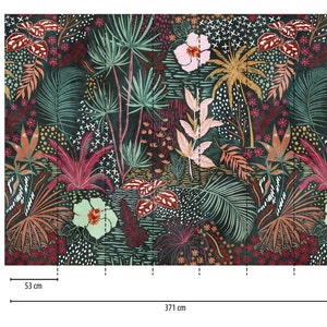 Dschungeltapete Blätter & Blumen Vliestapete Grün Florale Tapete Bunt Natur 3,71 m x 2,80 m Bild 2