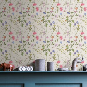 Wallpaper floral pattern beige pink blue | Non-woven wallpaper design | Floral wallpaper | floral wallpaper | Bedroom + Living Room wallpaper | 10.05 x 0.53 m