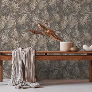 Tropical jungle wallpaper brown |non-woven wallpaper floral beige grey |wallpaper living room bedroom dining room bathroom |10,05m x 0,53m