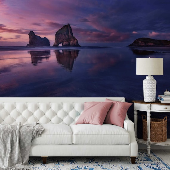 Photo Wallpaper Bay at Sunset Beach Sunset Purple Pink Blue Living Room  Wallpaper Sea Nature Bedroom - Etsy