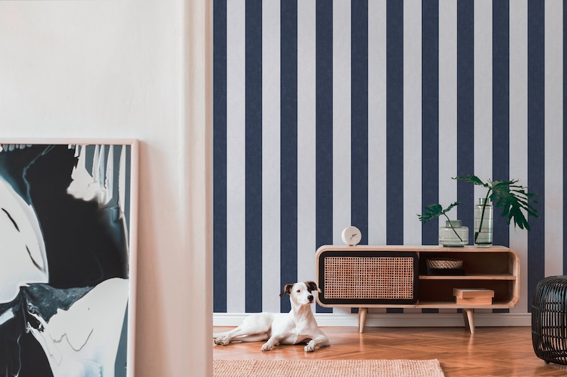 Striped Wallpaper in White Blue wallpaper with stripes dark blue Non-woven wallpaper living room bedroom children's room kitchen 10.05m x 0.53m image 5