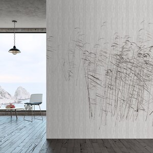 Floral mural grey | Wallpaper nature with grasses | Floral wallpaper | Bedroom, kitchen, hallway, office and living room wallpaper | 4.00mx2.70m
