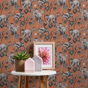 Natural wallpaper orange grey black Jungle wallpaper with monkeys Bedroom, kitchen, hallway, office and living room wallpaper 10.05mx0.53m image 2