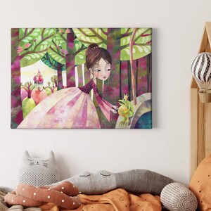 Canvas Painting Frog King | Princess | Fairy tales | Forest | | for children Frog | Canvas on stretcher frame | Mural | Decorative picture | 70 cm x 50 cm