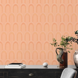 retro wallpaper orange white geometric | art deco wallpaper design wallpaper | non-woven wallpaper living room bedroom | 10.05 m x 0.53 m