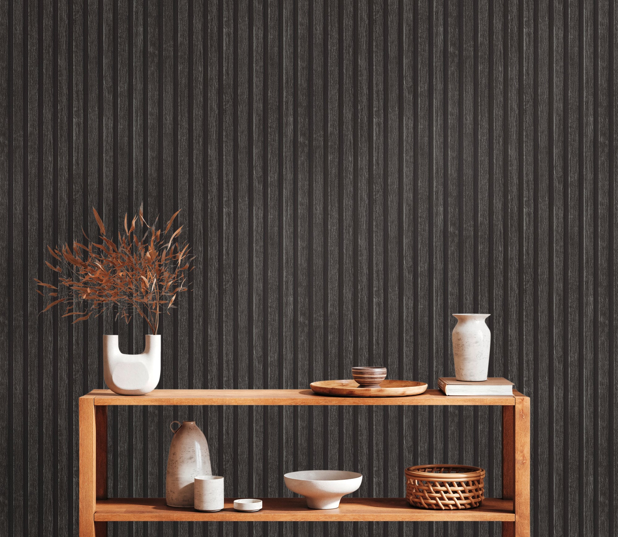 Papel pintado 3D paneles de aspecto de madera papel pintado no tejido  paneles de madera escandinavos papel pintado de pared moderno listones  pared de madera madera natural marrón beige gris negro -  México
