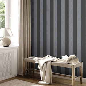 Carta da parati non tessuta a strisce | Carta da parati a righe | | nero Grigio | Strisce | Casa di campagna | Camera da letto, soggiorno, carta da parati corridoio | 10,05 m x 0,53 m