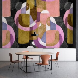 Murale astratto giallo viola bianco | | per carta da parati Carta da parati fotografica moderna | Camera da letto, cucina, corridoio, ufficio e soggiorno carta da parati | 4,00mx2,70m