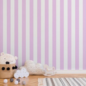Carta da parati rosa bianco a righe | Carta da parati a striscia di blocco ideale per la stanza dei bambini di bambine | Carta da parati a righe non tessuta per camerette per bambini