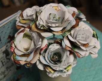 Winnie-the-Pooh Book Page Roses, Set of 6, Handmade Paper Flowers, Bookish Decor