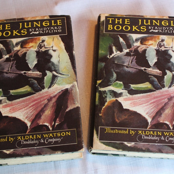 76 Yrs Old, Two Volumes of The Jungle Books / Rudyard Kipling / Illustrated Aldren Watson 1948 HC / Adventure, Animals, Fiction, Fantasy