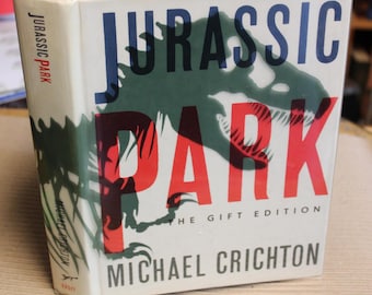 Signed! Jurassic Park, The Gift Edition,  Michael Crichton / August 1993 Hardcover /  Science Fiction, Thriller, Dinosaurs, Suspense, Movie